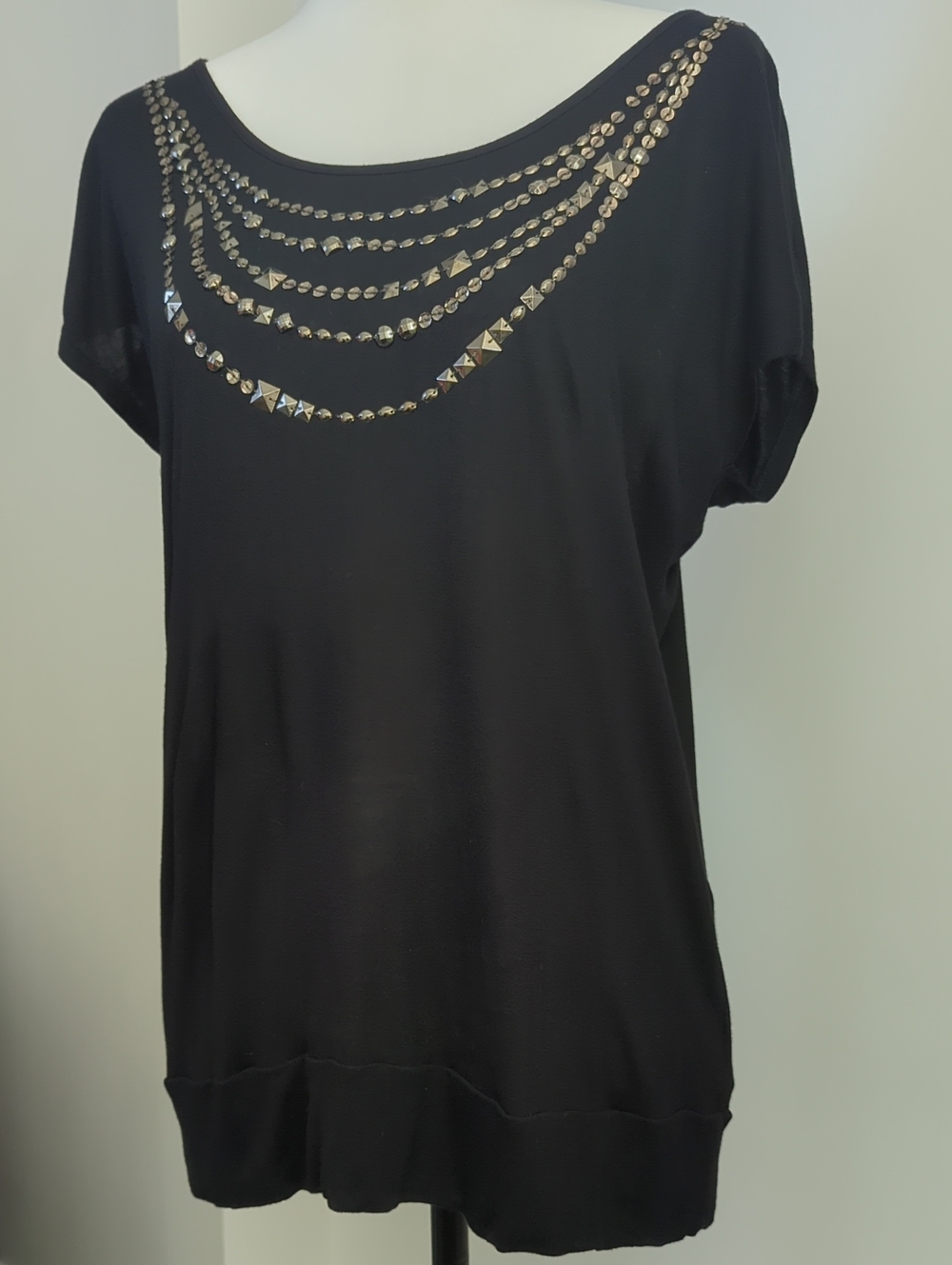 Apt 9 Black Sleeveless Studded Faux Statement Necklace Top LARGE - Picture 10 of 14